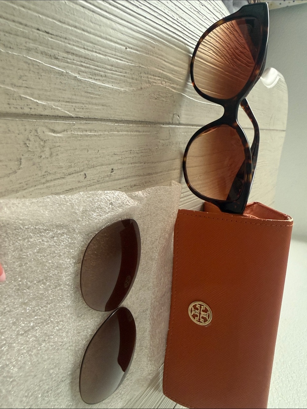 Tory Burch Brown Tortoiseshell Sunglasses with Orange Case